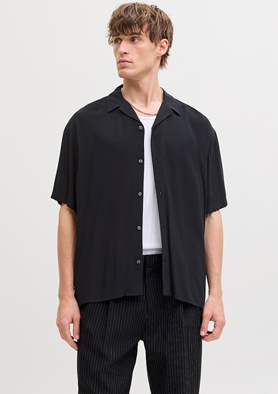 JACK JONES Jjejeff Resort - 12288852 Erkek Siyah  Kısa Kol Gömlek