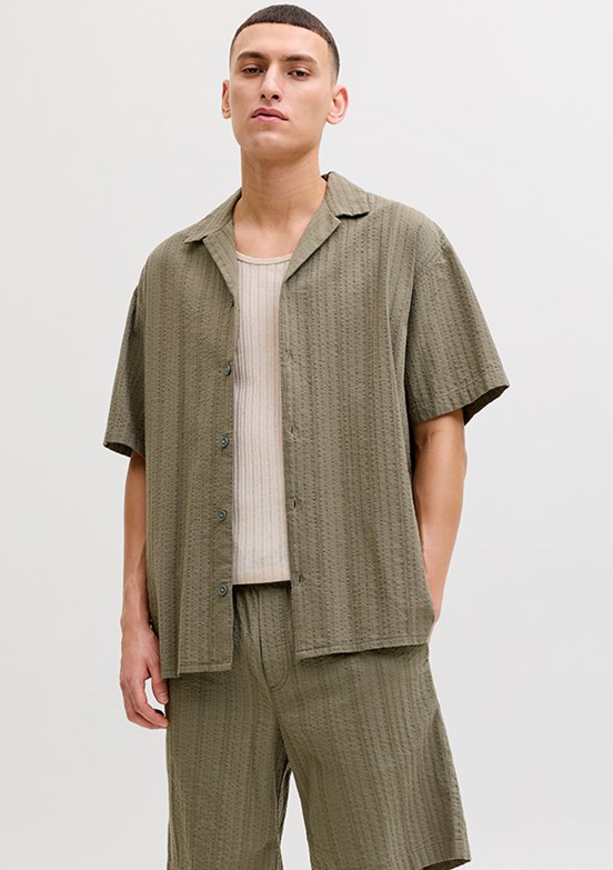 JACK JONES Jjetyson Resort - 12289457 Erkek Yeşil Keten Gömlek