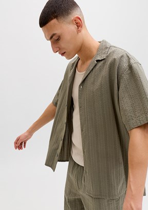 JACK JONES Jjetyson Resort - 12289457 Erkek Yeşil Keten Gömlek