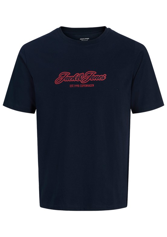 JACK JONES Jorcatskılls - 12297893 Erkek Lacivert Bisiklet Yaka T-Shirt