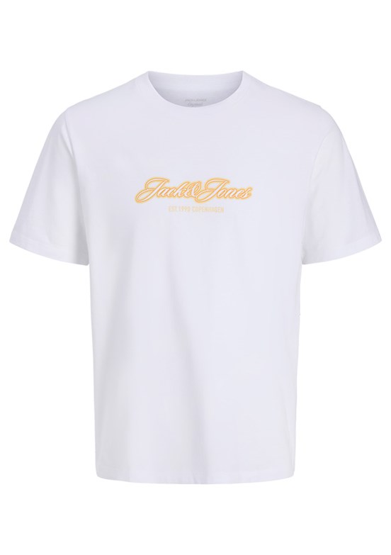 JACK JONES Jorcatskılls - 12297893 Erkek Beyaz Bisiklet Yaka T-Shirt