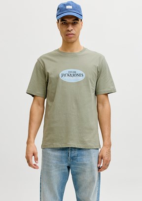 JACK JONES Jorcatskılls - 12297891 Erkek Yeşil  Bisiklet Yaka T-Shirt