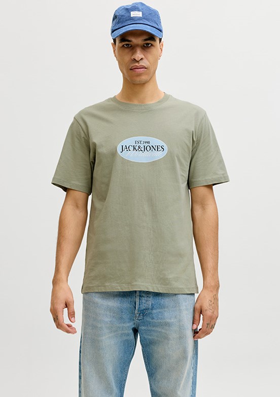 JACK JONES Jorcatskılls - 12297891 Erkek Yeşil  Bisiklet Yaka T-Shirt