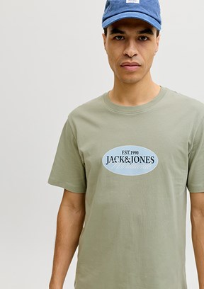 JACK JONES Jorcatskılls - 12297891 Erkek Yeşil  Bisiklet Yaka T-Shirt