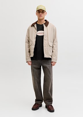 JACK JONES Jorcatskılls - 12297891 Erkek Siyah  Bisiklet Yaka T-Shirt