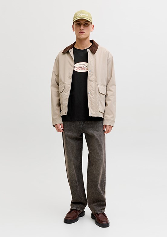 JACK JONES Jorcatskılls - 12297891 Erkek Siyah  Bisiklet Yaka T-Shirt