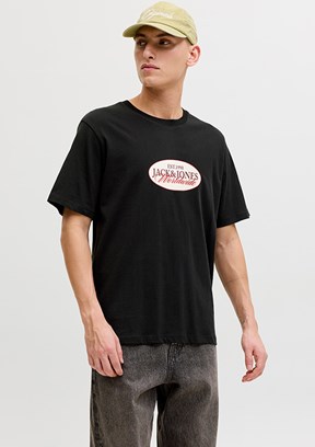 JACK JONES Jorcatskılls - 12297891 Erkek Siyah  Bisiklet Yaka T-Shirt