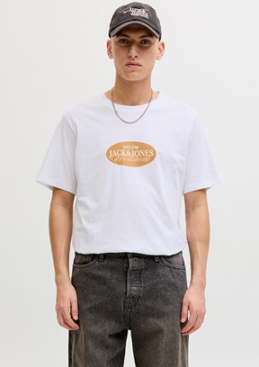JACK JONES Jorcatskılls - 12297891 Erkek Beyaz  Bisiklet Yaka T-Shirt