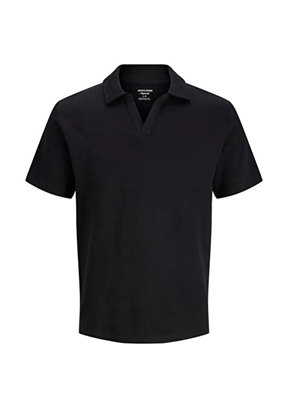 JACK JONES - 12290893 Jormantajk Splıt Erkek Siyah Polo Yaka T- Shirt