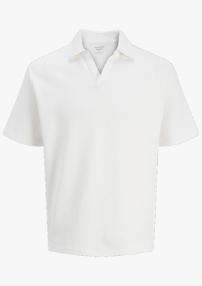 JACK JONES - 12290893 Jormantajk Splıt Erkek Beyaz Polo Yaka T- Shirt