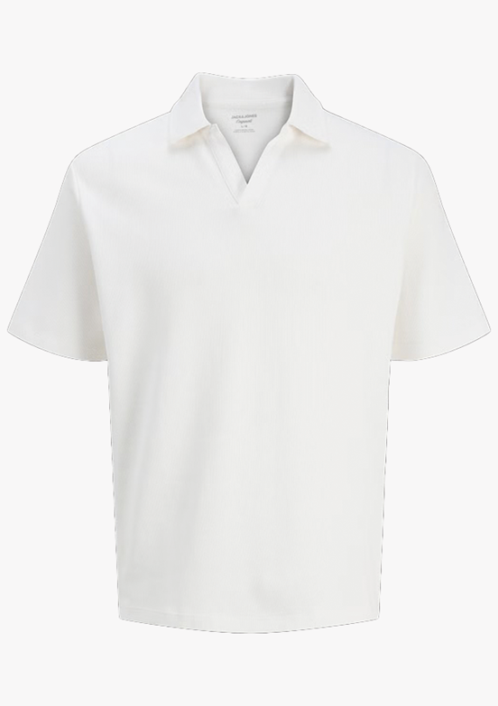 JACK JONES - 12290893 Jormantajk Splıt Erkek Beyaz Polo Yaka T- Shirt