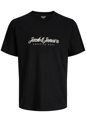 JACK JONES - 12290887 Jormontauk Type Front Erkek Siyah Baskılı T-Shirt