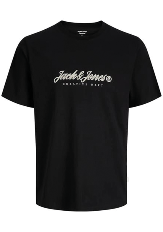 JACK JONES - 12290887 Jormontauk Type Front Erkek Siyah Baskılı T-Shirt