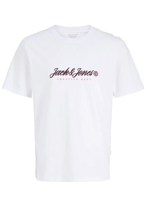 JACK JONES - 12290887 Jormontauk Type Front Erkek Beyaz Baskılı T-Shirt
