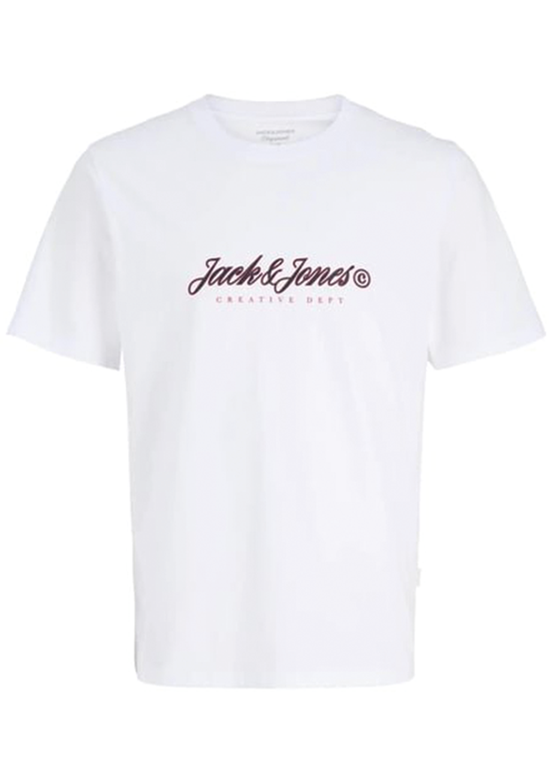 JACK JONES - 12290887 Jormontauk Type Front Erkek Beyaz Baskılı T-Shirt