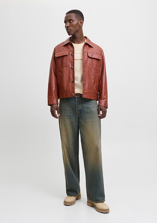 JACK JONES Jornorrebro - 12282892 Erkek Bej Bisiklet Yaka  T-Shirt