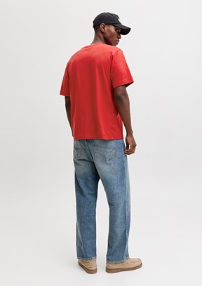 JACK JONES Jornorrebro - 12282892 Erkek  Kırmızı  Bisiklet Yaka  T-Shirt