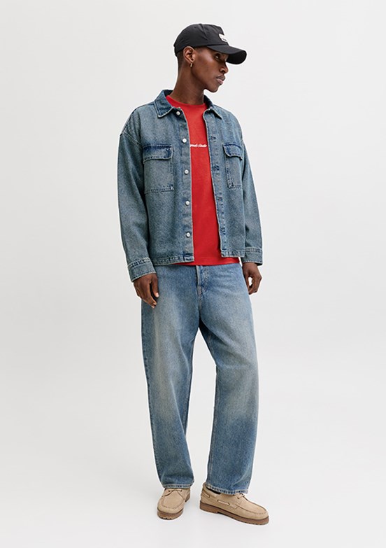 JACK JONES Jornorrebro - 12282892 Erkek  Kırmızı  Bisiklet Yaka  T-Shirt