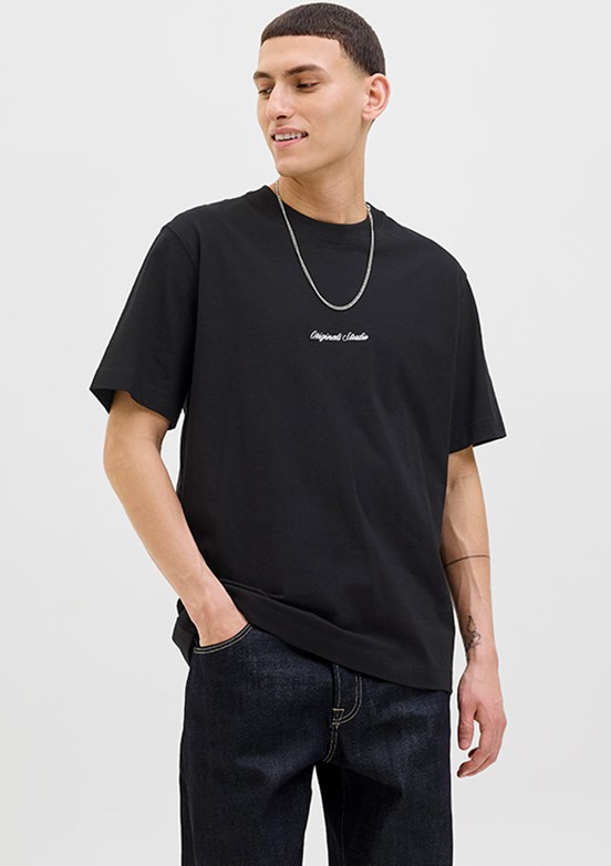 JACK JONES Jornorrebro - 12282892 Erkek Siyah Bisiklet Yaka  T-Shirt