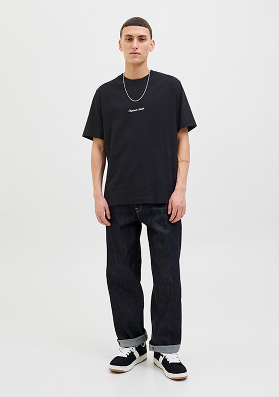 JACK JONES Jornorrebro - 12282892 Erkek Siyah Bisiklet Yaka  T-Shirt