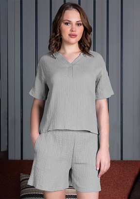 VİENETTA PLUS - 4092460000 Kadın Gri Şortlu Pijama Takımı