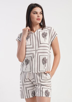 VİENETTA PLUS - 4110501987 Kadın Beyaz Şortlu Pijama Takımı