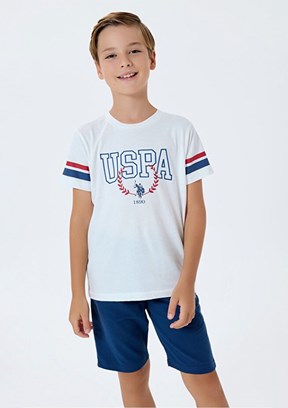 US POLO ASSN Beyaz Erkek Çocuk Pijama Takımı