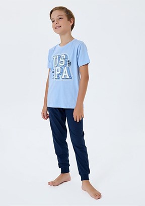 US POLO ASSN - US2410-G Erkek Çocuk Mavi Pijama Takımı