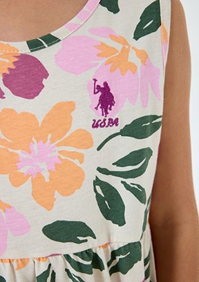 US POLO ASSN Bej Kız Çocuk Basic Elbise