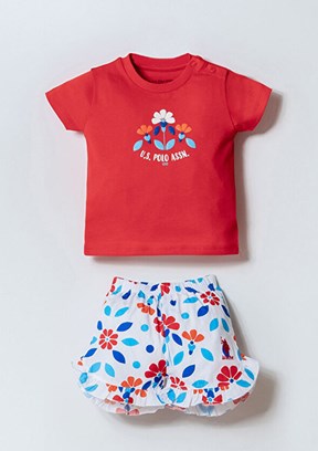 US POLO ASSN Çok Renkli Kız Bebek Şortlu İkili Takım