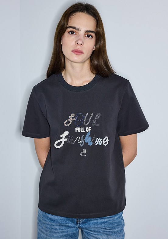 İPEKYOL Antrasit Kadın Baskılı T-Shirt