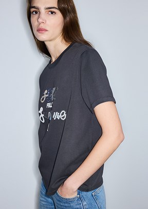 İPEKYOL Antrasit Kadın Baskılı T-Shirt