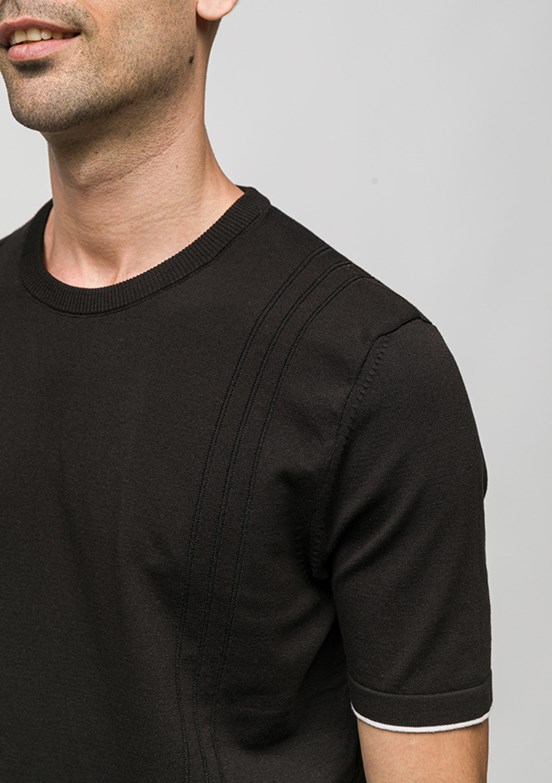 JOHNNY JOE - JOE34185 Erkek Siyah Triko T-Shirt