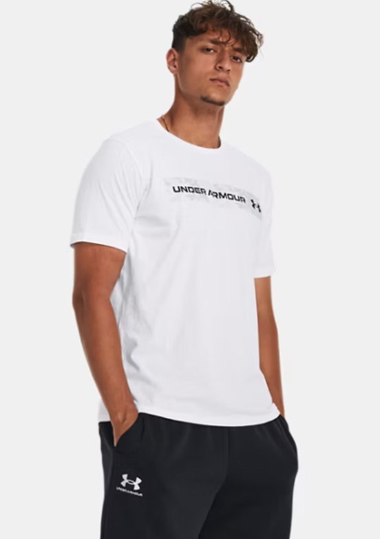 UNDER ARMOUR UA Camo Chest Stripe - 1376830-100 Erkek Beyaz Baskılı Yaka T-shirt