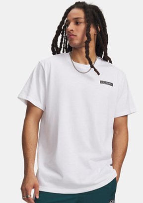 UNDER ARMOUR UA Heavyweight Armour Label - 1382831-100 Erkek Beyaz Bisiklet Yaka T-shirt