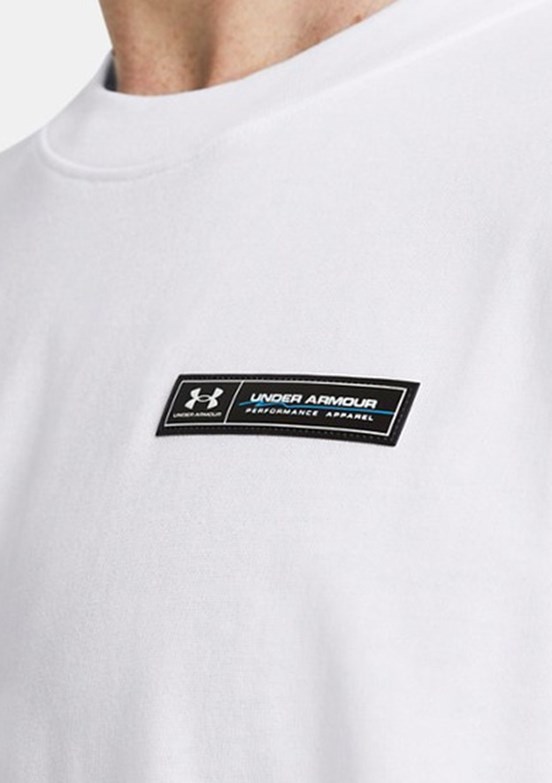 UNDER ARMOUR UA Heavyweight Armour Label - 1382831-100 Erkek Beyaz Bisiklet Yaka T-shirt