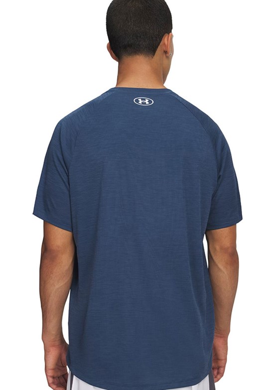 UNDER ARMOUR UA Tech Textured - 1382796-498 Erkek Mavi Bisiklet Yaka T-Shirt
