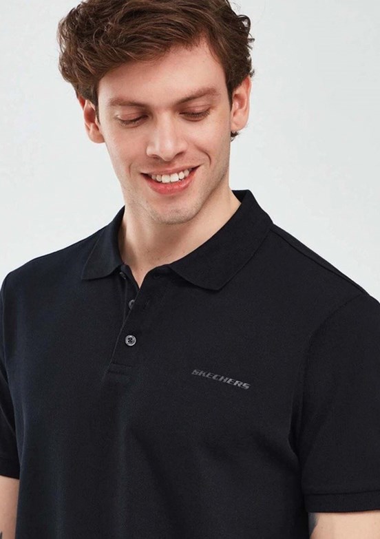 SKECHERS - S211800-3817 Erkek Siyah Polo Yaka T-Shirt