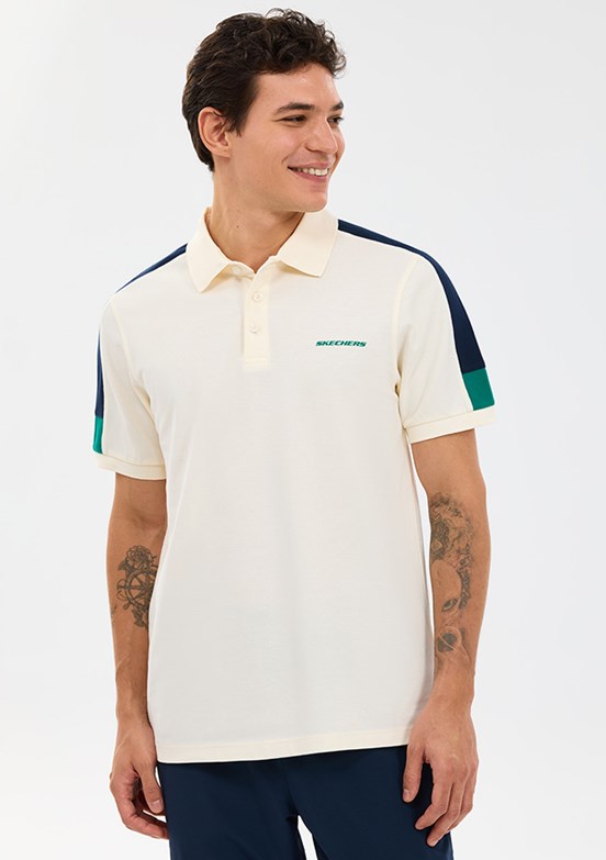SKECHERS - S221047-1208 Erkek Ekru Polo Yaka T-Shirt