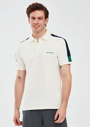 SKECHERS - S221047-1208 Erkek Ekru Polo Yaka T-Shirt