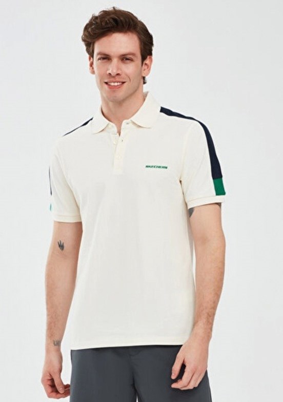 SKECHERS - S221047-1208 Erkek Ekru Polo Yaka T-Shirt