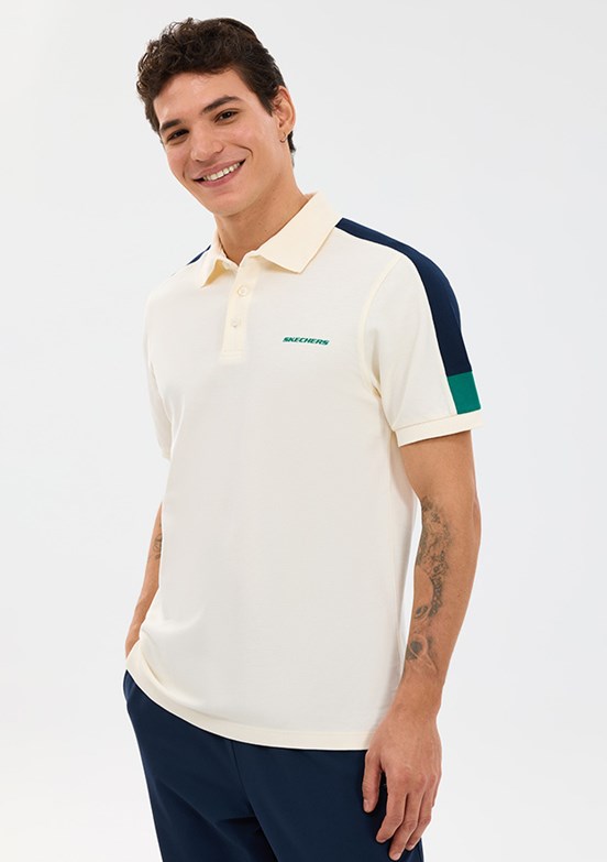 SKECHERS - S221047-1208 Erkek Ekru Polo Yaka T-Shirt