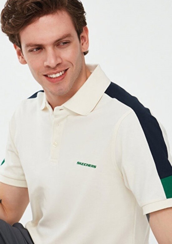 SKECHERS - S221047-1208 Erkek Ekru Polo Yaka T-Shirt