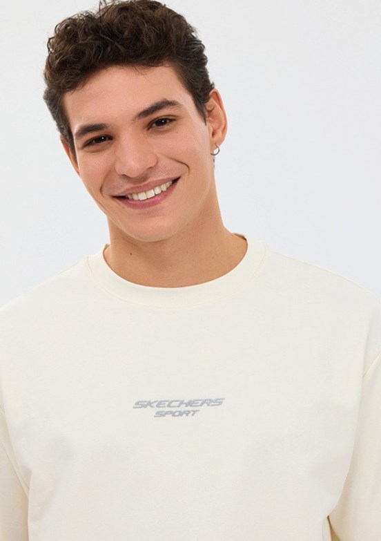 SKECHERS - S231094-3855 Erkek Beyaz Oversize T-Shirt