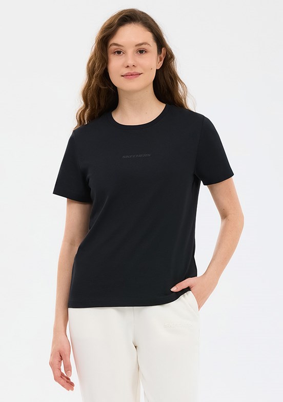 SKECHERS W Essential Crewneck - S2510029-3817 Kadın Siyah Bisiklet Yaka T-Shirt