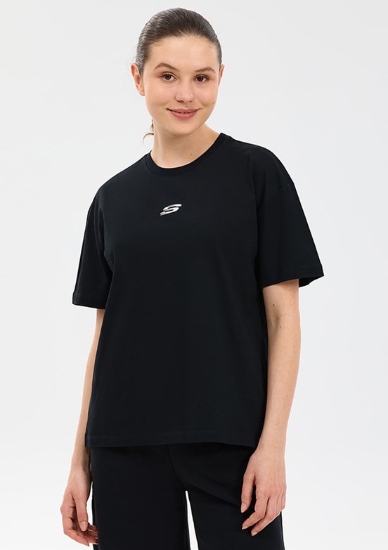 SKECHERS - S2610017-3817 Kadın Siyah Baskılı T-Shirt