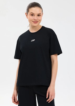 SKECHERS - S2610017-3817 Kadın Siyah Baskılı T-Shirt
