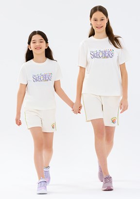 SKECHERS G Lw Fleece - SK2610044-3855 Kız Çocuk Beyaz Baskılı Şort