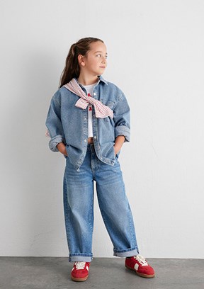 MAVİ Zayla Kız Çocuk Mavi Geniş Kesim Yüksek Bel Jean Pantolon