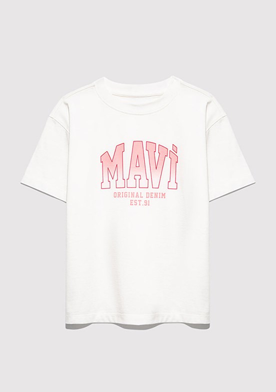 MAVİ Beyaz Kız Çocuk Baskılı T-Shirt